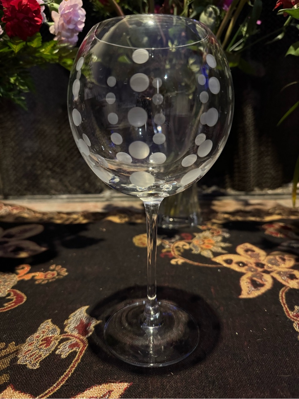 Mikasa Clear Wine Glass with White Etched Polka Dots